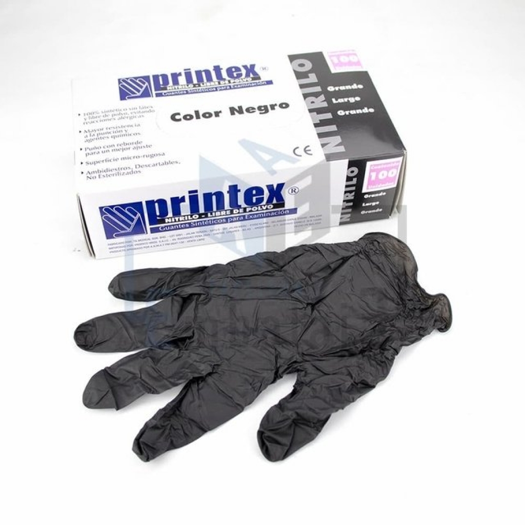 Guante Nitrilo Negro Desc. T.L Printex (x100u)